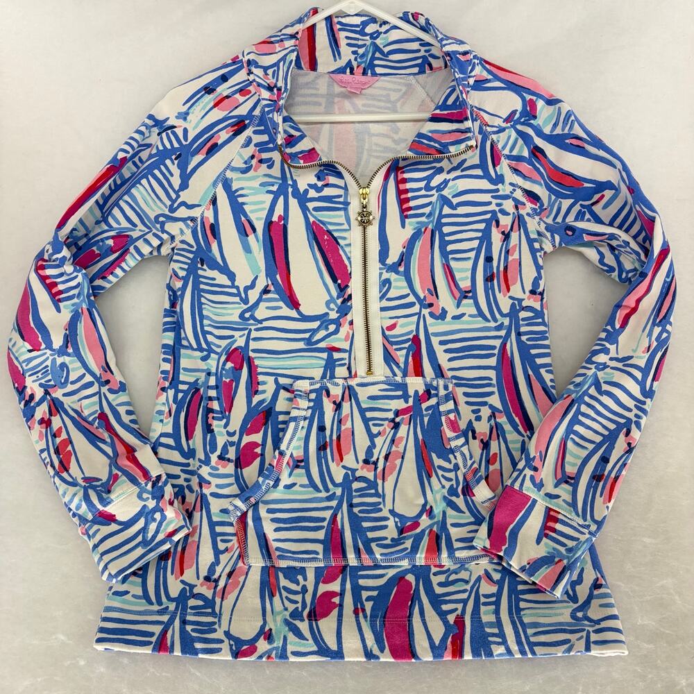 Lilly Pulitzer Half-Zip Pullover Sweatshirt Sailboat Print Size Small